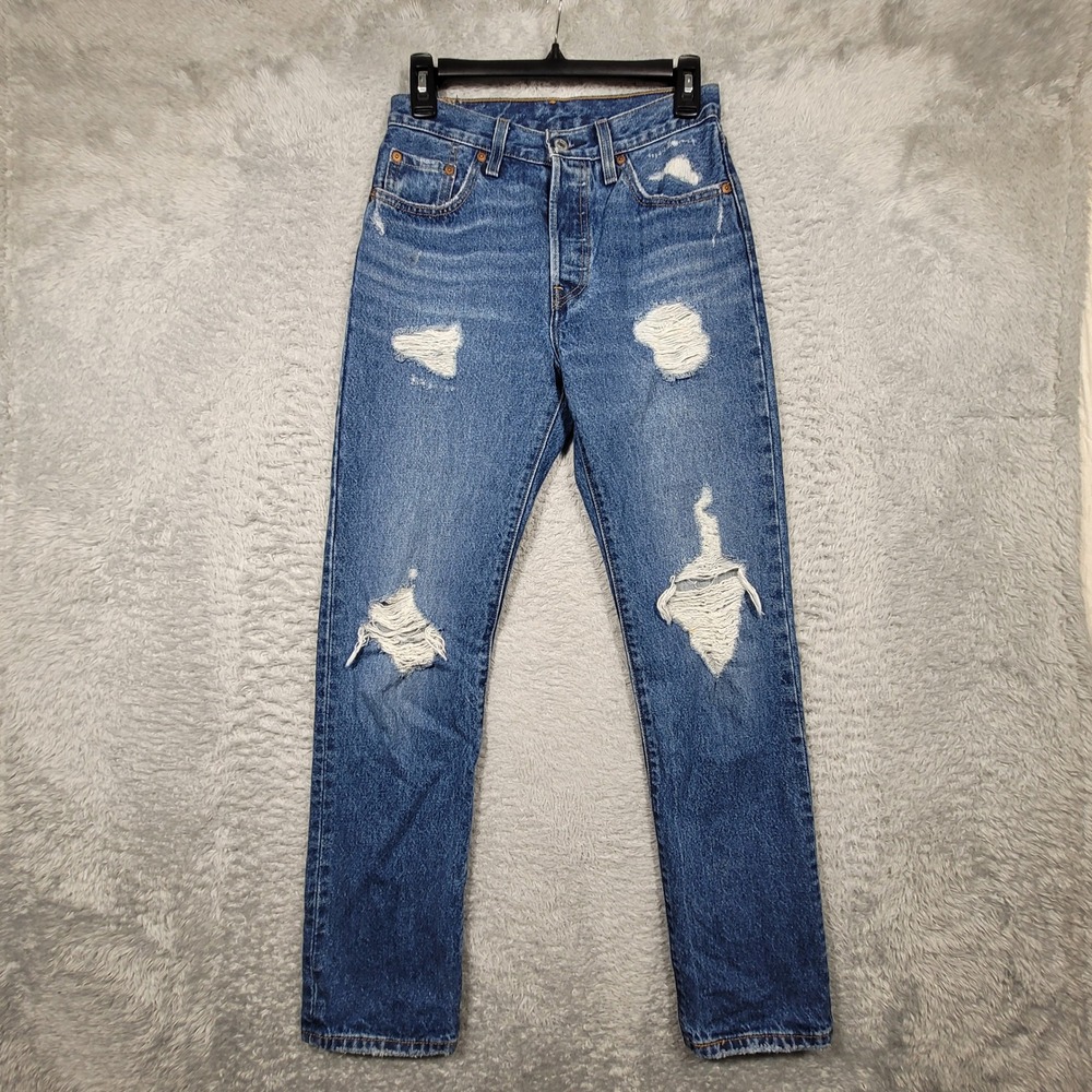 Levi's 501 Distressed Jeans Mens W25 L30 Button Fly Straight Leg Denim Blue‎